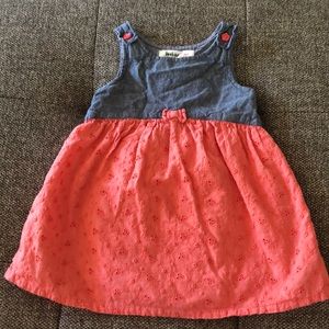 Beebay girls coral and denim dress 3/6 month